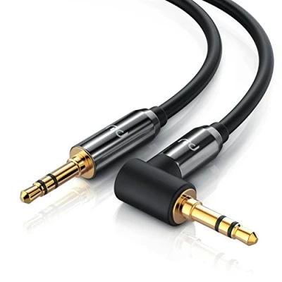 Abbildung von CSL 3m Audio Klinkenkabel 90 Grad gewinkelt Verbindungskabel für AUX Eingänge Winkelstecker Voll Metallstecker passgenau 3,5mm Audiokabel HQ Premium Series
