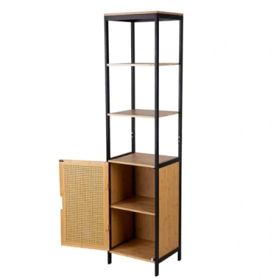 Abbildung von style home Badkommode, Badezimmerschrank aus Bambus mit 3 Fächer &amp; 2 Abalgen 45*30*172cm