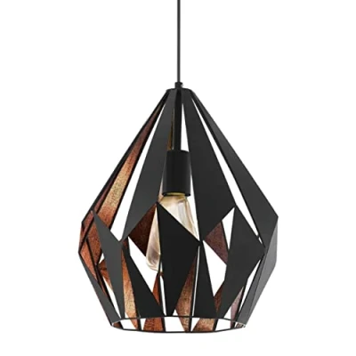 Abbildung von Eglo 49254 Hängeleuchte CARLTON 1 Stahl schwarz, kupfer, E27 1X40W H:110cm Ø31cm dimmbar