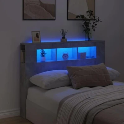 Abbildung von vidaXL LED Kopfteil, Bettkopfteil mit Leuchten, Betthaupt Ablagen, Bettzubehör Schlafzimmer, Betongrau 140x18,5x103,5cm Holzwerkstoff