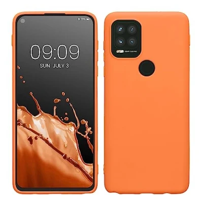 Abbildung von kwmobile Hülle kompatibel mit Motorola Moto G Stylus 5G weiches TPU Silikon Case Cover geeignet für kabelloses Laden Fruity Orange
