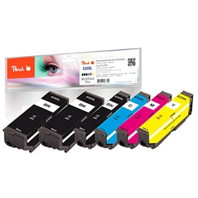 Abbildung von Peach E33 Spar Pack Plus Druckerpatronen XL (2xBK, PBK, C, M, Y) ersetzt Epson T3357, No. 33XL, C13T33574010 für z.B. Expression Premium XP 530, 630