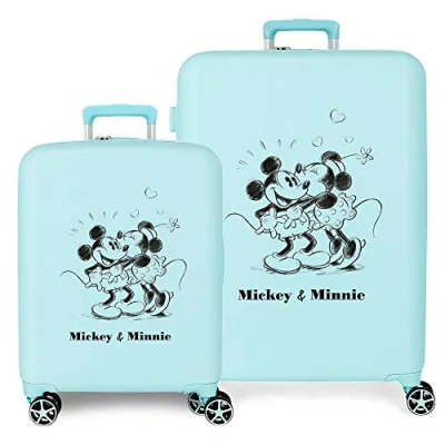 Abbildung von Disney Mickey &amp; Minnie Kisses Kofferset, türkis, 55/70 cm, starres ABS, integrierter TSA Verschluss, 88 l, 6,8 kg, 4 Doppelrollen, Handgepäck