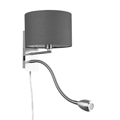 Abbildung von Trio Leuchten Wandleuchte Hotel 271170211, Nickel matt, Stoffschirm grau, inkl. 1 x 3.1 Watt LED, exkl. 1x E14, getrennt schaltbar, Lesearm flexibel, Flex Connect