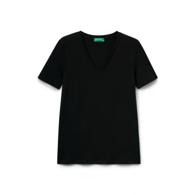 Abbildung von United Colors of Benetton PURE WITH Vneck Tshirt basic, Damen, Größe: XXS, Black