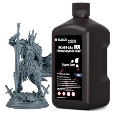 Abbildung von ELEGOO Upgraded 8K ABS Like 3.0 Resin Space Grau 2000g, Hohe Zähigkeit, Schnellhärtendes 405nm LCD UV Härtungsharz für 8K/12K/14K MSLA/DLP/LCD 3D Drucker