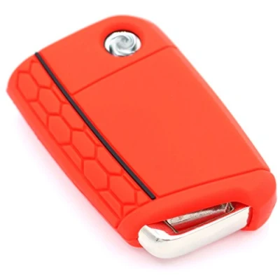 Abbildung von Finest Folia Schlüssel Hülle VB für 3 Tasten Auto Silikon Cover Schlüsselhülle Etui Schutzhülle (Rot)