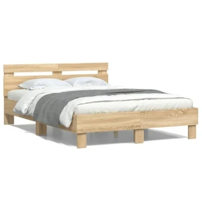 Abbildung von vidaXL Bettgestell, Bettrahmen mit Lattenrost, Bett Gästebett Kopfteil, Doppelbett Schlafzimmerbett Schlafzimmermöbel, Sonoma Eiche 120x200cm