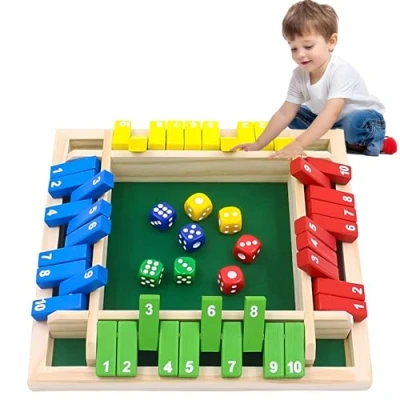 Abbildung von Shut The Box Spiel 4 Spieler,Brettspiel aus Holz,Shut Würfelspiel, Mathematik Lernspielzeug,8 Würfel Klassische Tischspiele,Mathespiele für Kinder und Erwachsene,für 2 bis Spieler