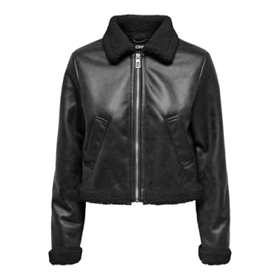 Abbildung von ONLY Damen ONLBETTY Bonded Zip Jacket CC OTW Bikerjacke, Black/Detail:Black, XS