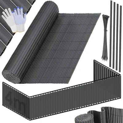 Abbildung von KESSER® PVC Sichtschutzmatte Sichtschutzzaun 160 x 400 cm Balkonverkleidung Windschutz verstärkte Lamellen für Garten Balkon &amp; Terrasse Balkonumrandung inkl. Kabelbindern Abdeckung Anthrazit