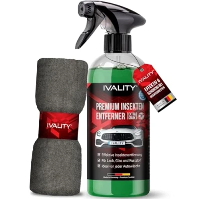 Abbildung von IVALITY® Insektenentferner Auto löst effektiv hartnäckige Insektenrückstände Insektenreiniger für Auto, Wohnmobil &amp; Motorrad Flugrostentferner 750ml (Insektenentferner + Tuch)
