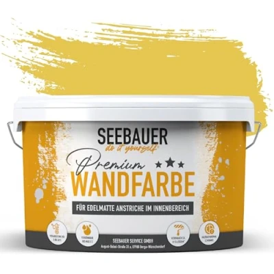Abbildung von SEEBAUER diy Wandfarbe Gelb 2,5L für Innen (No. 449 Sun Flower) Edelmatte sonnengelbe Innenfarbe Gelbtöne sehr hohe Deckkraft Matt, Abwaschbar und Tropffrei
