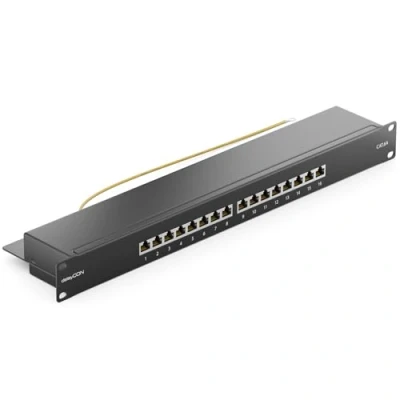 Abbildung von deleyCON CAT 6a Patchpanel Verteilerfeld 16 Port Desktop 19&quot; Zoll Rackeinbau Servermontage RJ45 Geschirmt TIA568A TIA568B Schwarz