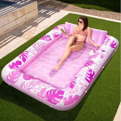 Abbildung von Sloosh 85&quot; x 57&quot;/2.1 1.4m aufblasbarer Sonnenpool, Luftmatratzte Pool, Sonnenbad mit abnehmbarem Kissen, persönlicher Luftmatratze Wasser für Erwachsene, Sommerspaß, Wasserparty Rosa