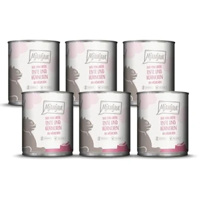 Abbildung von MjAMjAM Premium Nassfutter für Katzen DUO von zarter Ente &amp; saftigem Hühnchen an Möhrchen, 6er Pack (6 x 800 g), getreidefrei mit extra viel Fleisch