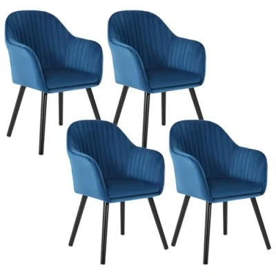 Abbildung von WOLTU 4er Set Esszimmerstühle Küchenstuhl Wohnzimmerstuhl Polsterstuhl Design Stuhl mit Armlehne Samt Massivholz Schwarze Beine Blau BH259bl 4
