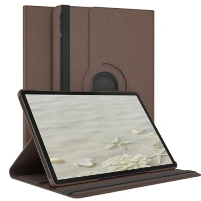 Abbildung von EAZY Case Tablet Hülle für Samsung Galaxy Tab S9 Plus Schutzhülle 12.4 Zoll Smart Cover Rotationcase zum Aufstellen Klapphülle 360 drehbar mit Standfunktion Tasche Kunstleder Braun