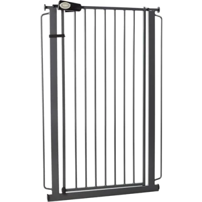 Abbildung von Bettacare Sicherheitsgitter für Kinder und Hunde, Schmal, 68.5cm 75cm, Schiefergrau, Extra hohes Babygitter von 104cm Höhe, Schmales Druckmontage Treppen