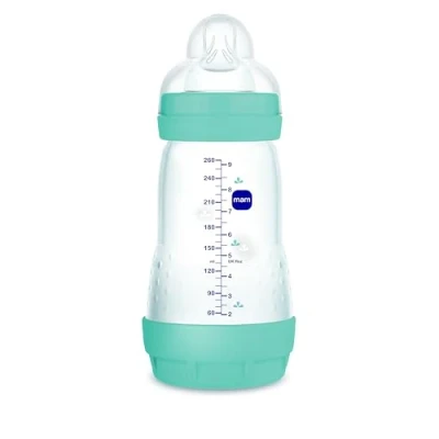 Abbildung von MAM Easy Start Anti Kolik Fläschchen für Babys im Alter von 2 4 Monaten, 260 ml mit Sauger Fließrate 2+ Monate, aus SkinSoft Silikon, Bio Zirkular, Grün