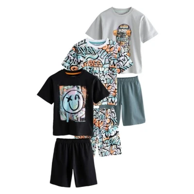 Abbildung von Next Regular FIT 3 PACK Nachtwäsche Set für Kinder, Größe: 116, Black grey orange graffiti
