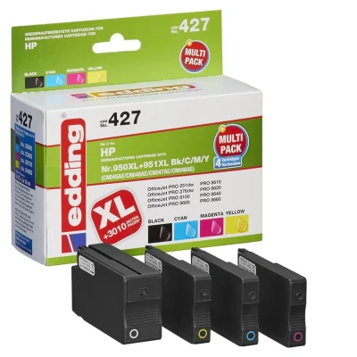 Abbildung von edding Tintenpatrone EDD 427 ersetzt HP 950XL/951XL (CN045/CN046/CN047/CN048) Multipack 4 Schwarz, Cyan, Magenta, Gelb 1x 75ml + 3x 30ml