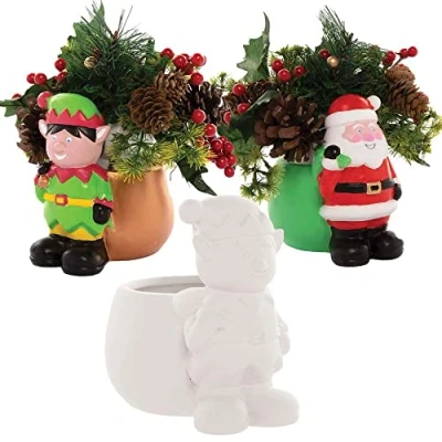 Abbildung von Baker Ross FC150 Weihnachts Keramik Blumentöpfe 2er Pack, für Kinder, zum Bemalen und Gestalten