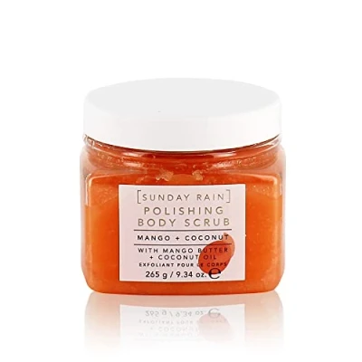 Abbildung von Sunday Rain Polier Körperpeeling für extra glatte &amp; weiche Haut, vegan und tierversuchsfrei, tropische Mangobutter Kokosöl, 265g