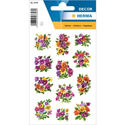 Abbildung von HERMA 3348 Aufkleber Veilchen Glitzer klein groß, 24 Stück, Blumen Sticker mit Pflanzen Motiv, Kinder Etiketten für Fotoalbum Tagebuch Poesiealbum Scrapbooking Geburtstag Dekoration Briefe DIY Basteln