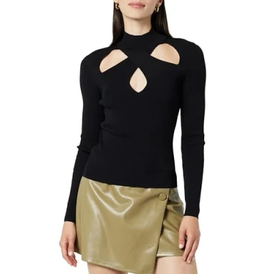 Abbildung von The Drop Pullover für Damen, Cecilia Stehkragen und Cut Out Detail, Schwarz, M
