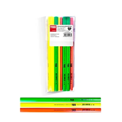 Abbildung von TOX Neo Zimmermannsbleistift, oval vierkant, Neonfarben, Härtegrad medium, für Strichbreiten von 1 2 mm, ungespitzt, 250 mm lang, 09790106