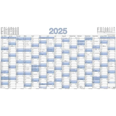 Abbildung von Zettler Plakatkalender 2025, 140x77cm, mit 15 Monaten auf 1 Seite, 5 Stk. gerollt, Arbeitstage und Wochenzählung, Mondphasen, Feiertage, Ferientermine deutsches Kalendarium
