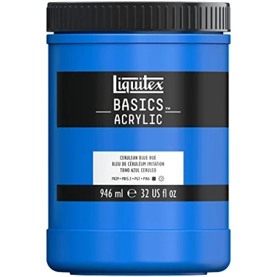 Abbildung von Liquitex 8870358 Basics Acrylfarbe, monopigmentierte Künstlerpigmente, lichtecht, mittlere Viskosität, Archivqualität, seidenglänzender Finish, 946ml Topf Cölinblau Farbton,