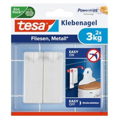 Abbildung von 8 x Tesa Klebenagel für Fliesen und Metall (3kg) VE=2 Stück weiß