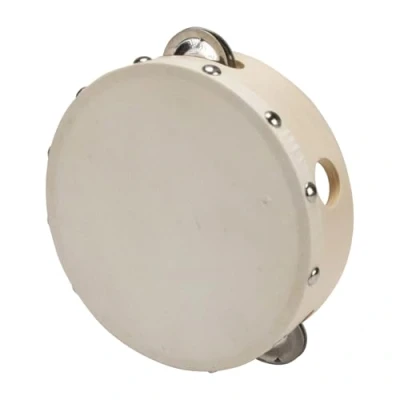 Abbildung von GICO Spielzeug Musikinstrument Tamburin Handtrommel ür Kinder D: 15 cm aus Holz mit 4 Schellen 3832