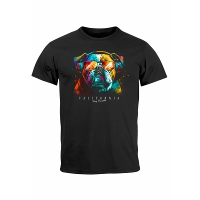 Abbildung von Neverless California Bulldog Musik Kunst Motiv DJ FAS Tshirt print, Herren, Größe: XS, Schwarz