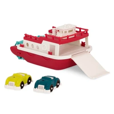 Abbildung von Wonder Wheels Großes 31 cm Boot und 2 Autos Schiff Wasserspielzeug, Badewannenspielzeug, Badespielzeug Badewanne Spielzeug für Kinder Babys ab 1 Jahr, Red