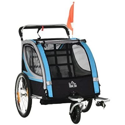 Abbildung von HOMCOM Fahrradkinderanhänger Kinderanhänger Kinderwagen, 5 Punkt Sicherheitsgurt, Universalkupplung