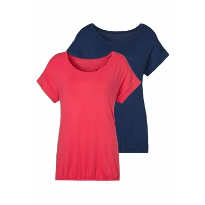 Abbildung von Lascana 2 PACK Tshirt basic, Damen, Größe: 44/46, Koralle navy