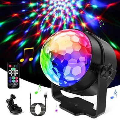 Abbildung von Discokugel, 360 Rotierende Disco Licht Musik Activated LED Party Lampe Discolicht mit Fernbedienung 3W RGB Dynamisch Lichteffekte, 4M/13ft USB Kabel für Party, Home,Weihnachten, Kinder
