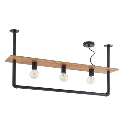Abbildung von Lindby Deckenleuchte Kirista, 3 flg., schwarz, Holz, 100 cm