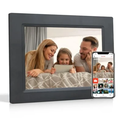 Abbildung von Digitaler Bilderrahmen, 8,7 Zoll WLAN IPS Touchscreen Elektronischer Foto/Musik/Video Player/Kalender/Wecker, Teilen Fotos über Kostenlose App oder E Mail