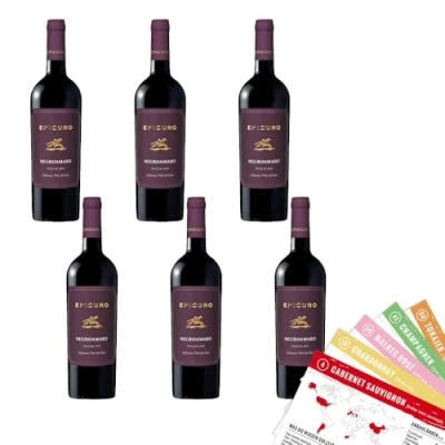 Abbildung von Epicuro Negroamaro Puglia, trocken, sortenreines Weinpaket + VINOX Winecards (6x0,75l)