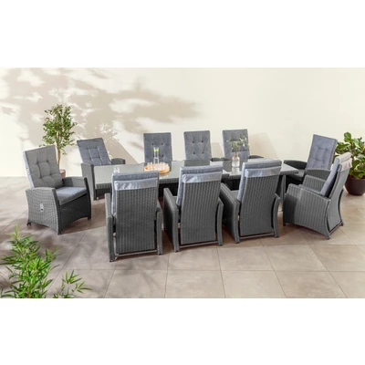 Abbildung von KONIFERA Garten Essgruppe »New Paris«, (Set, 31 tlg., 10 Sessel, Tisch ausziehbar 100x200 324,5x74 cm), Rückenlehne verstellbar, inkl. Auflagen