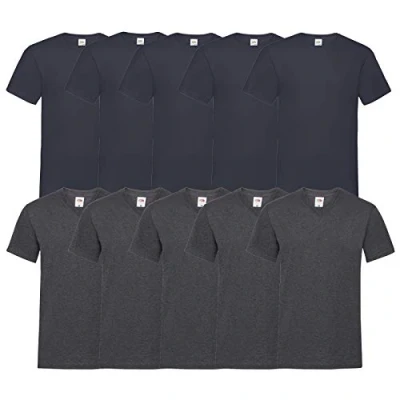 Abbildung von Fruit of the Loom 10 T Shirts V Neck M L XL XXL 3XL 4XL 5XL Ausschnitt Diverse Farben HL Kauf (L, 5DeepNavy5DarkHeather)