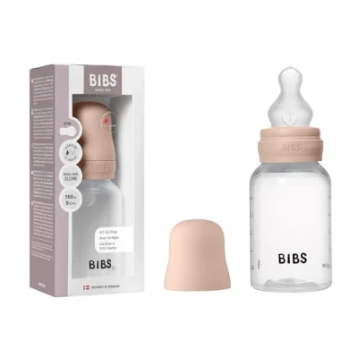 Abbildung von BIBS Babyflasche 150 ml. Sauger aus Silikon Babyflaschenset. Anti Kolik. BPA frei. Langsamem Fluss. leicht und einfach zu reinigen. geeignet für Neugeborene ab 0 Jahren Blush