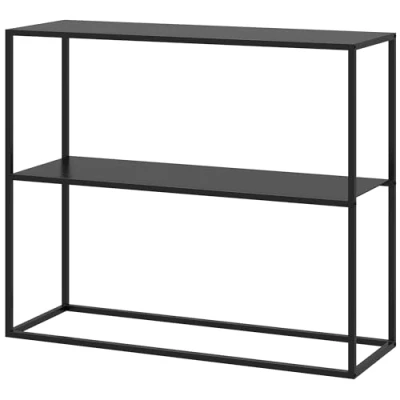 Abbildung von HOMCOM Konsolentisch, Flurtisch mit 2 Ebenen Sofatisch, Beistelltisch Kippschutz, Dekotisch für Wohnzimmer, Diele, Stahl, 90 x 30 75 cm, Schwarz
