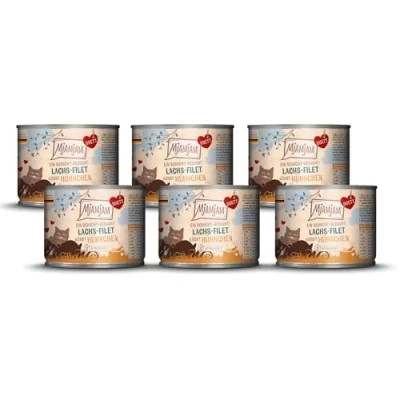 Abbildung von MjAMjAM Premium Nassfutter für Katzen Duett Lachs Filet küsst Hühnchen, 6er Pack (6x190g), getreidefrei