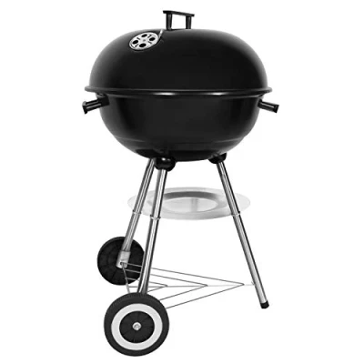 Abbildung von SunJas Holzkohlegrill, tragbar, rund, Deckel, Doppelräder, Grill auf Standfuß, φ 41 cm, Höhe 70 Schwarz
