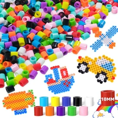 Abbildung von ALYLDSGS Große Bügelperlen 10mm 1500 Stück XL Set für Kinder ab 3 Jahren, Nachfüllset Bastelperlen (10 Bunte farben)